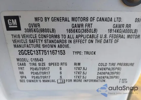 2005 Chevrolet Silverado 1500 Ls z USA, uszkodzony, nr VIN 2GCEC13T751167153